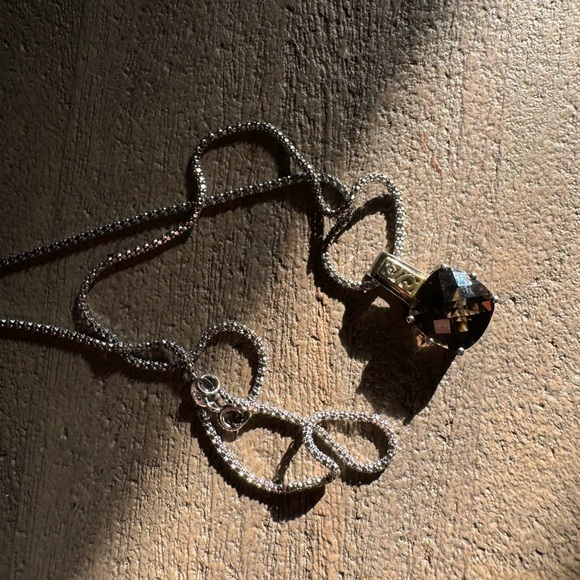 18K yellow gold and 925 Sterling silver Smoky Quartz pendant necklace - Picture 8 of 14